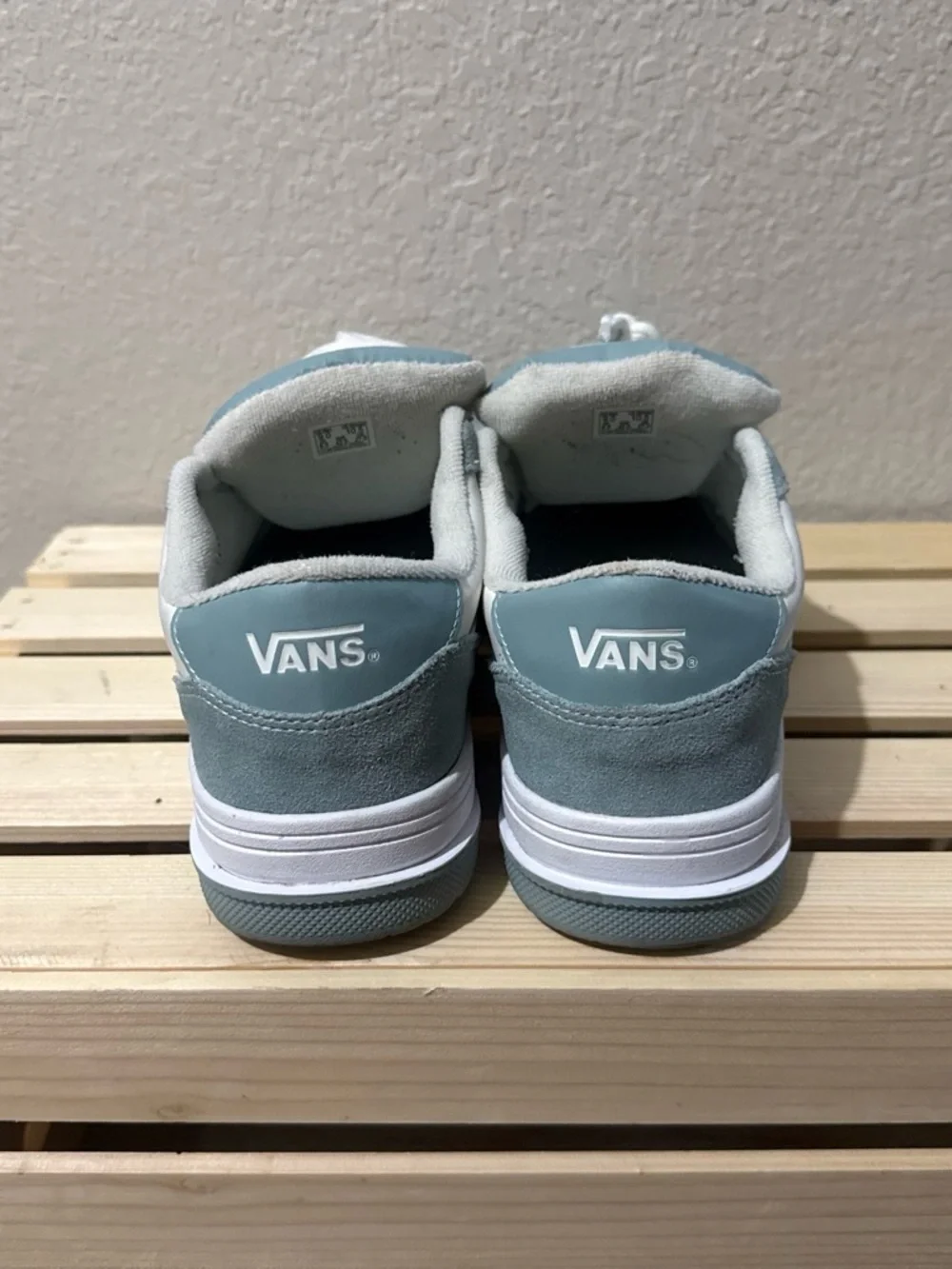 Vans Low-Top Skate Shoes in Light Blue and White with Black Accent